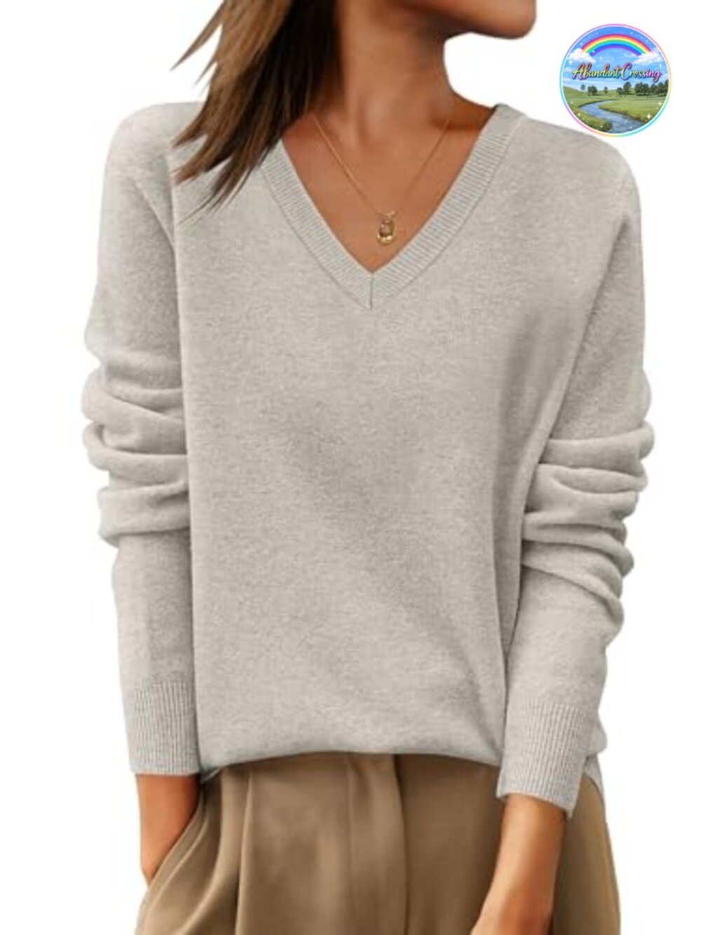 100% Wool Long Sleeve V-Neck Sweater Pullover Business Casual Fall